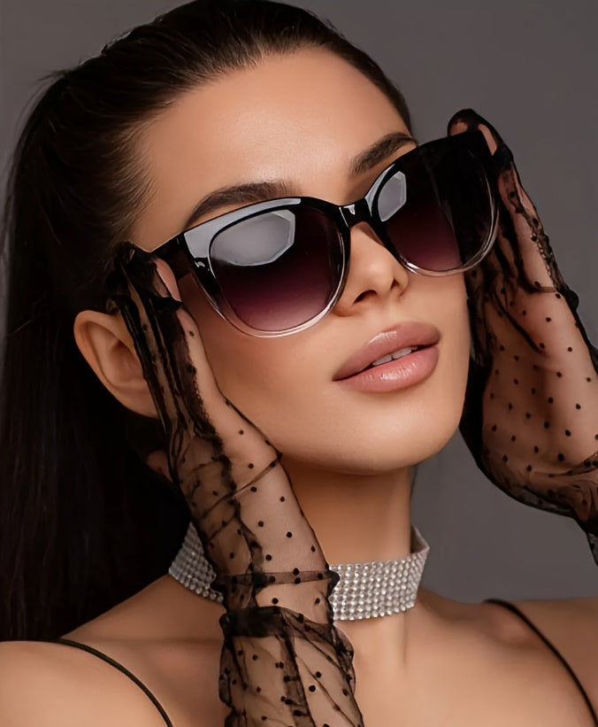 Summer Must Haves, Stylish Retro Cat Eye Oversized Gradient Fashion Glasses for Men and Women, Perfect for Beach, Vacation, Travel, and Cruise, Trendy Fashion Accessories