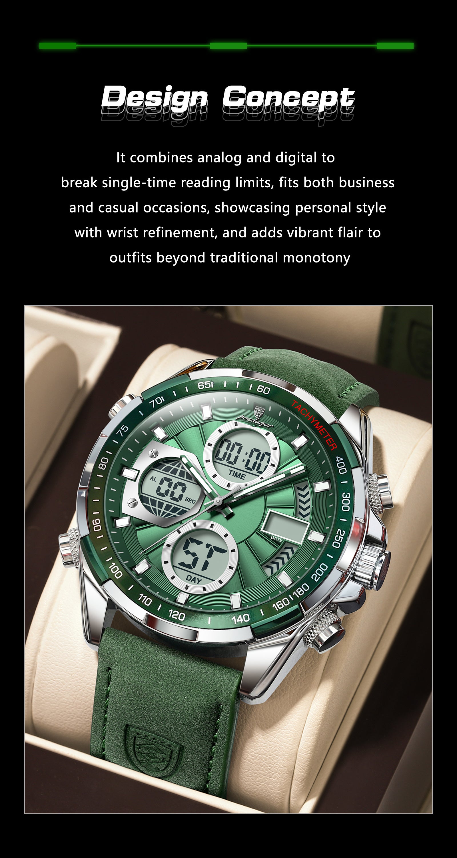 [Sleek Stylish Watch] The POEDAGAR Men's Watch Features a Sleek And Stylish Design Suitable for Casual Attire, Equipped with a Quartz Movement, Alarm Clock, Calendar, And Waterproof Capabilities, Offering Both Analog And Digital Displays
