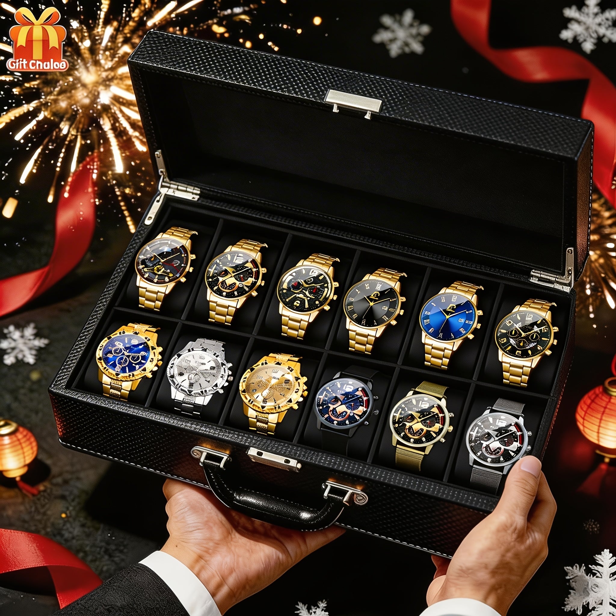 12pcs/Set Men Watch Set, Fashion Stainless Steel Strap Quartz Watches for Men, Classic Pointer Round Dial Date Display Men'S Wrist Watch Business Casual Men'S Watch Set Birthday Valentine'S Day Easter Perfect Gift, Reloj Para Hombre
