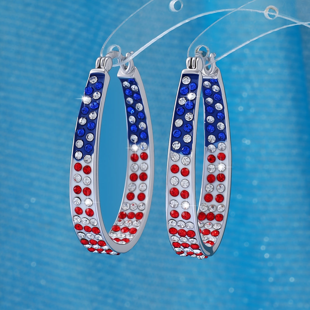 [Valentine's Day Gift] 1 Pair Bohemian Retro Hoop Earrings for Women - Colorful Star & Dot Design with Blue Red White Crystals, Lightweight Everyday Jewelry, Valentine's Day Gift Idea, Versatile Fashion Accessory, Intricate Detailing