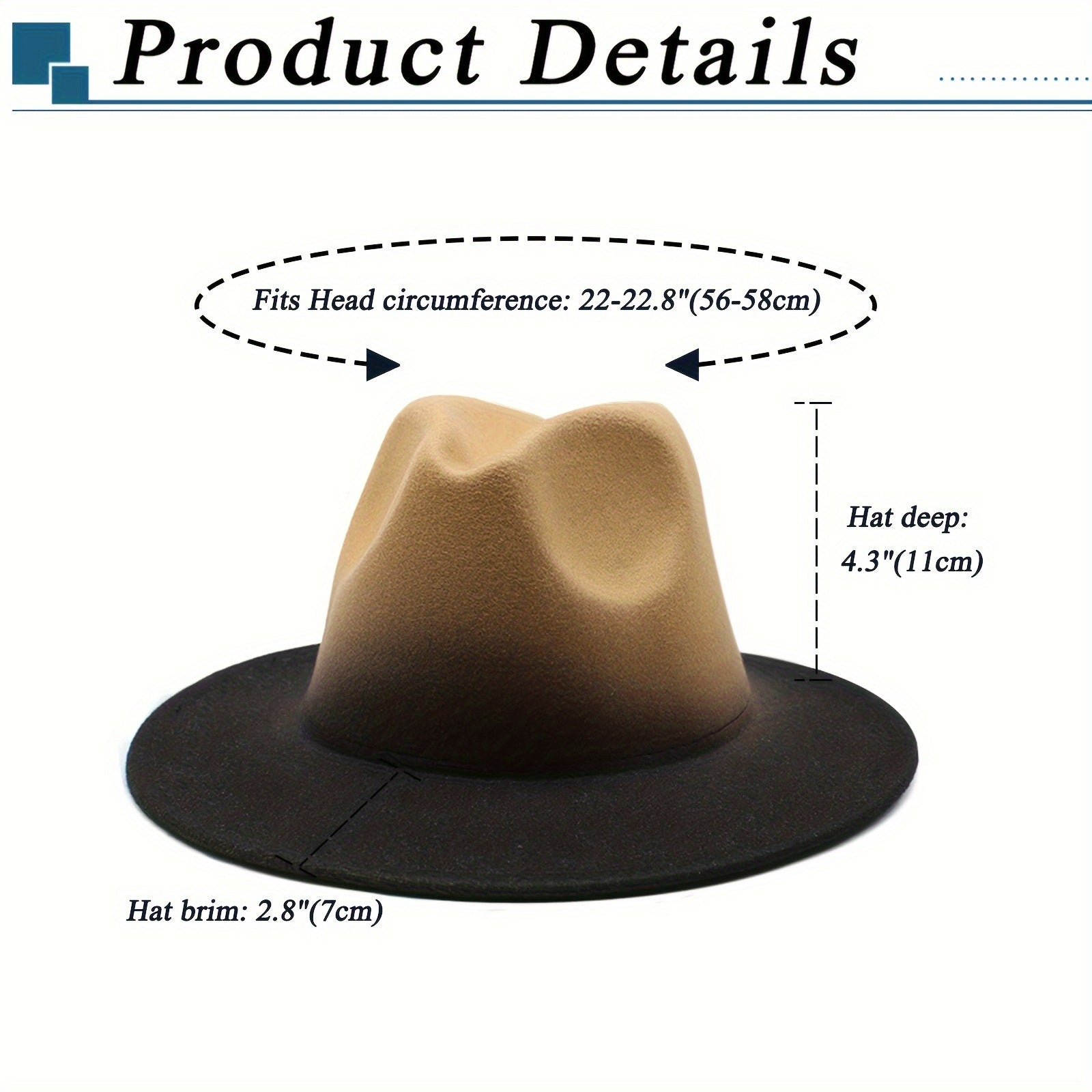 [Classic Two Tone Hat] Flongo Women Men Classic Two Tone Gradient Color Wide Brim Fedora Hat Jazz Panama Cap