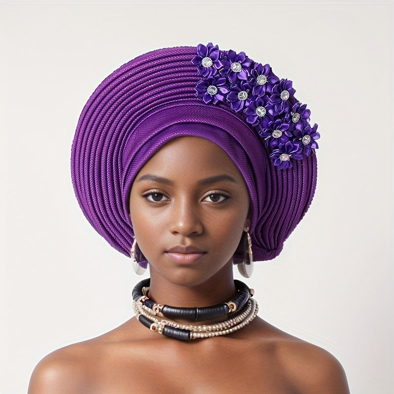 [Wedding, Mother's Day Gift] 1pc African Traditional Muslim Black Wedding Party Hat, Layered Applique Headpiece, Nigerian Gele Hat, Suitable for Daily Wear, Wedding, Tea Party And Other Special Occasions, Mother's Day Gift