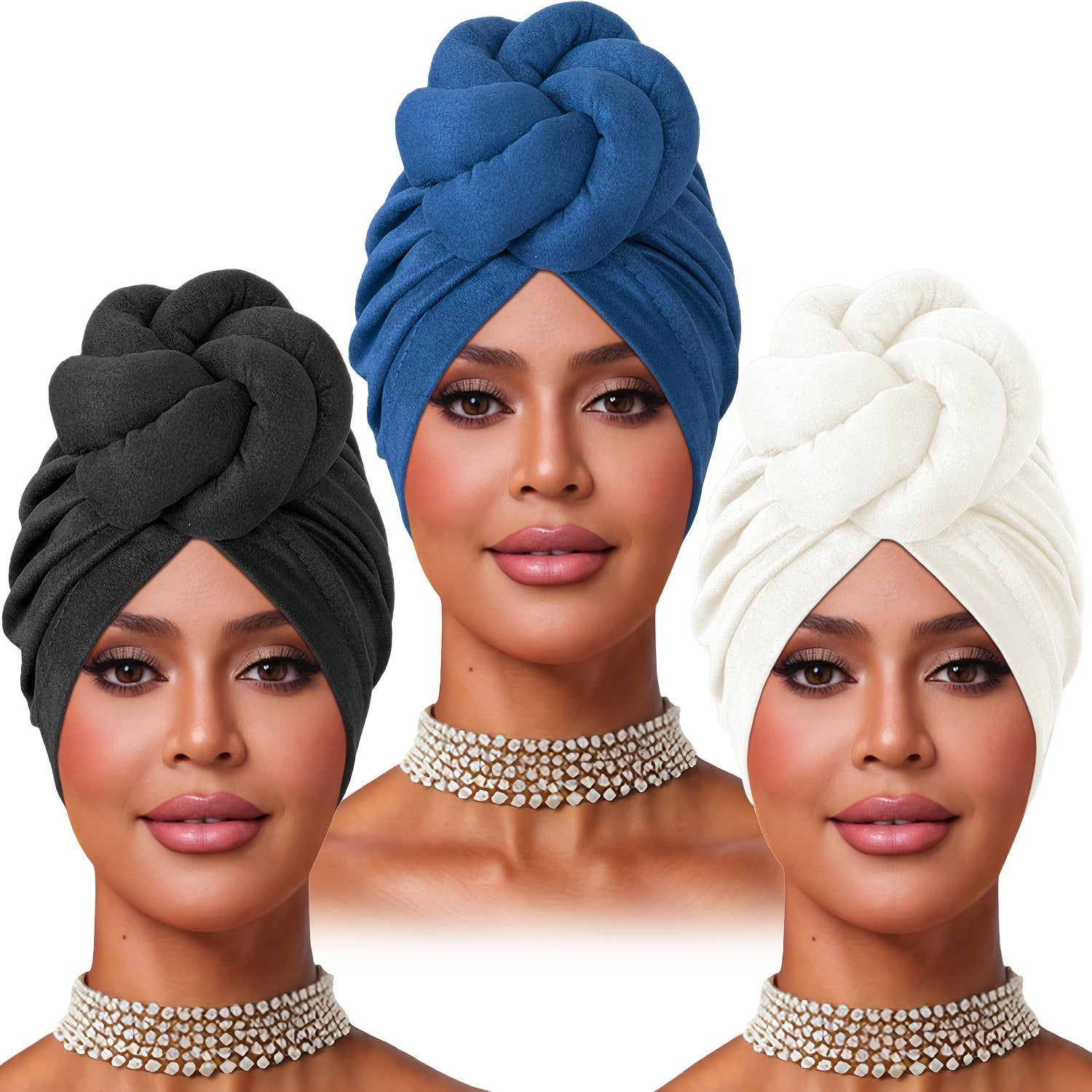 4pcs Pre-made Knotted Turban, Floral Headscarf, Deer Filled Knotted Hat, Tight Wrap Hair Cap