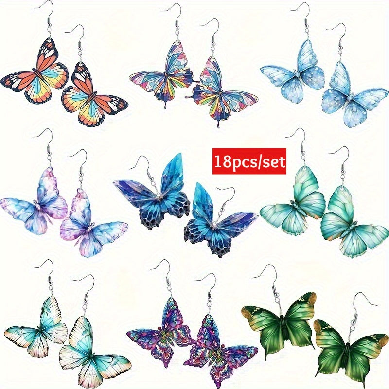 18pcs/9 Pairs of Colorful Elegant Colorful Pendant Earrings Set, Stylish Earrings Everyday And Banquet Occasions- All Seasons, Gifts