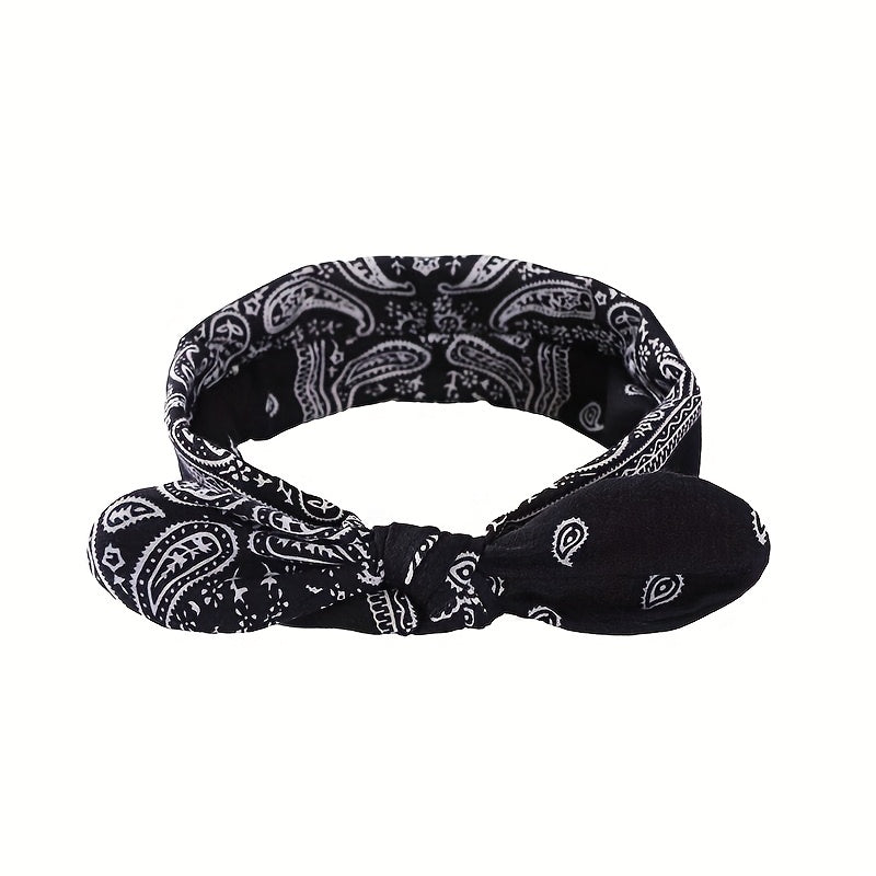 6pcs Bohemian Cashew Flower Women'S Bow Elastic Sports Headbands - Loose Elastic Headscarves, 6 Colors (Sky Blue/ Black/ Navy/ Wine Red/ White/ Red) Suitable for All Seasons, Outdoor And Daily Wear