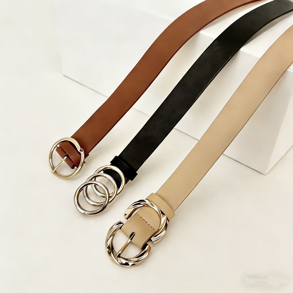 4pcs Set - Women's Fashion Belt, Retro Appearance with Elegant Golden Metal Buckle, Adjustable Design Suitable for Daily Casual Clothing Such As Jeans And Skirts