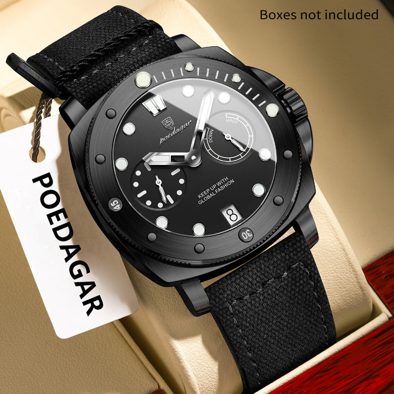 POEDAGAR Men's Nylon Strap Watch - Waterproof Up to 3ATM, Quartz Movement, Dial with Hands, Multi-Functional Sports Watch for Casual & Formal Wear