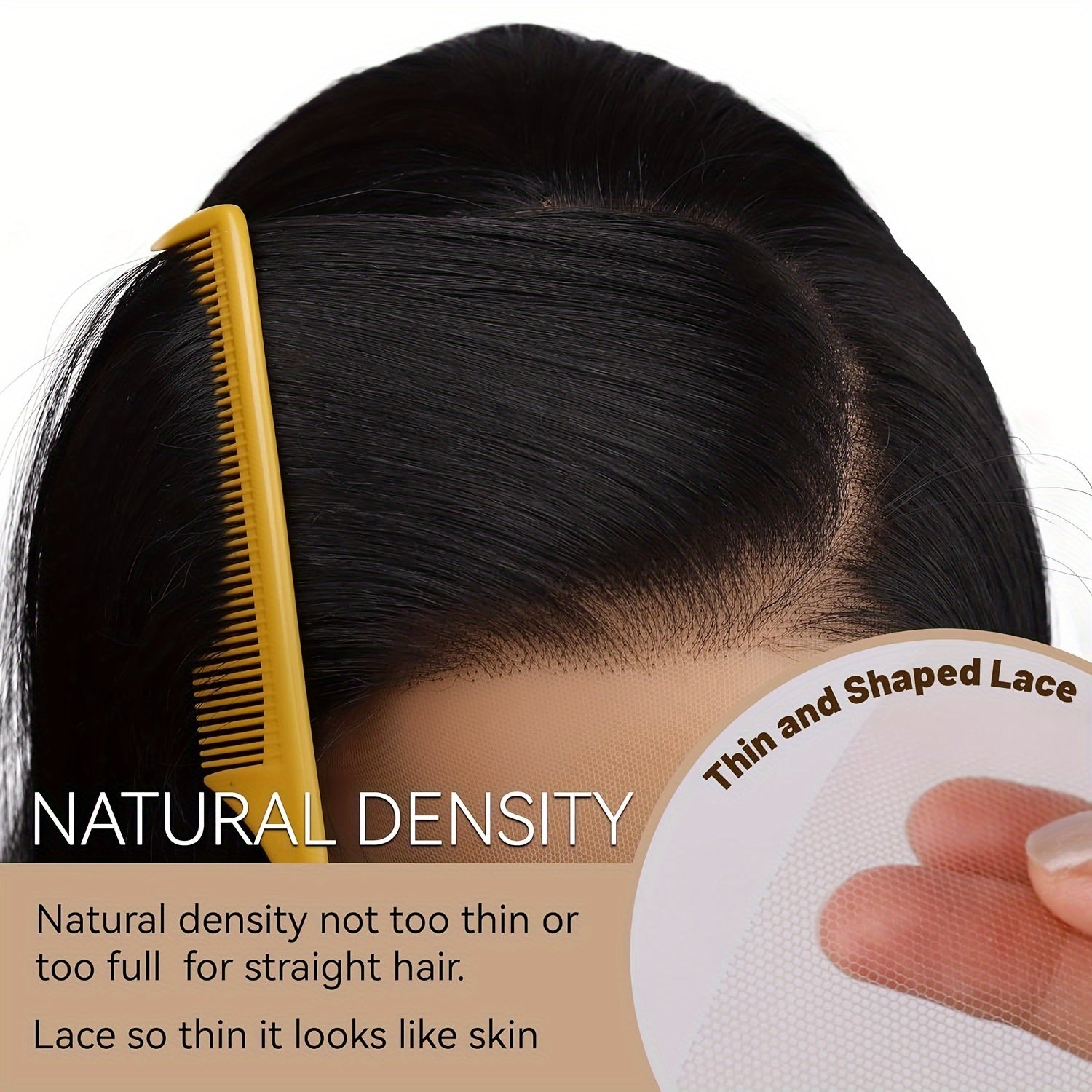 EALGA Long Straight Lace Front Wigs in Natural Black, Glueless And Pre-Plucked Synthetic HD Lace Front Wig Designed for Black Women, Suitable for Parties, Daily Wear, And Halloween