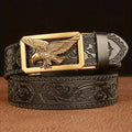 POYYAS Men' & Women' Genuine Leather Belt with Eagle Buckle - Retro Western Cowboy/Buckle Belt Suitable for Men & Women, Adjustable Strap, Durable Casual/Formal Wear for Festive Occasions (Father' Day Gift)
