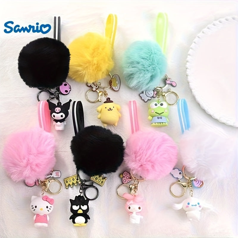 7pcs Sanrio Heltty Keychains, Soft Furball Cartoon Cute Cherry Blossom Series Keychains, Keychains, Backpack Pendants, Pendants, Car Keychains, Small Accessories Suitable For Women To Wear When Going Out, Halloween And Christmas Gifts