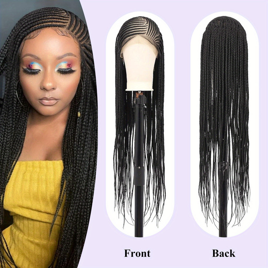 Synthetic HD Full Lace Front Wigs with Box Braids, Perfect for Women, Available in Black for Everyday Wear, Parties, And Christmas Celebrations