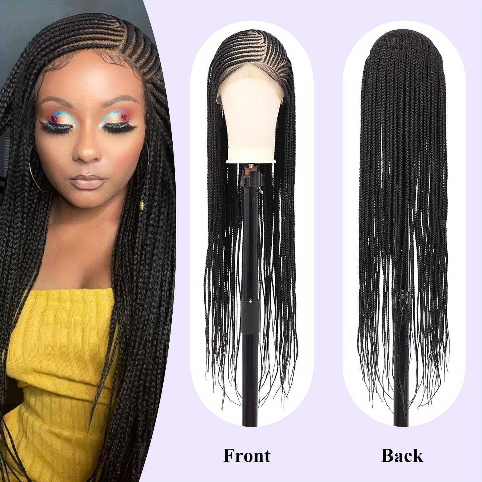 Synthetic HD Full Lace Front Wigs with Box Braids, Perfect for Women, Available in Black for Everyday Wear, Parties, And Christmas Celebrations