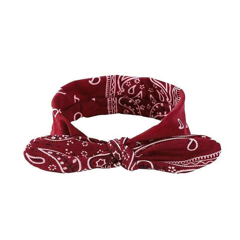 6pcs Bohemian Cashew Flower Women'S Bow Elastic Sports Headbands - Loose Elastic Headscarves, 6 Colors (Sky Blue/ Black/ Navy/ Wine Red/ White/ Red) Suitable for All Seasons, Outdoor And Daily Wear