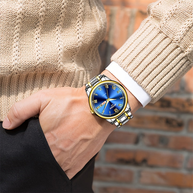 AIYIHSI Top Brand Luxury Multifunctional Men's Watch Fashion Trend Men's Watch Stainless Steel Calendar Night Light Men's Watch