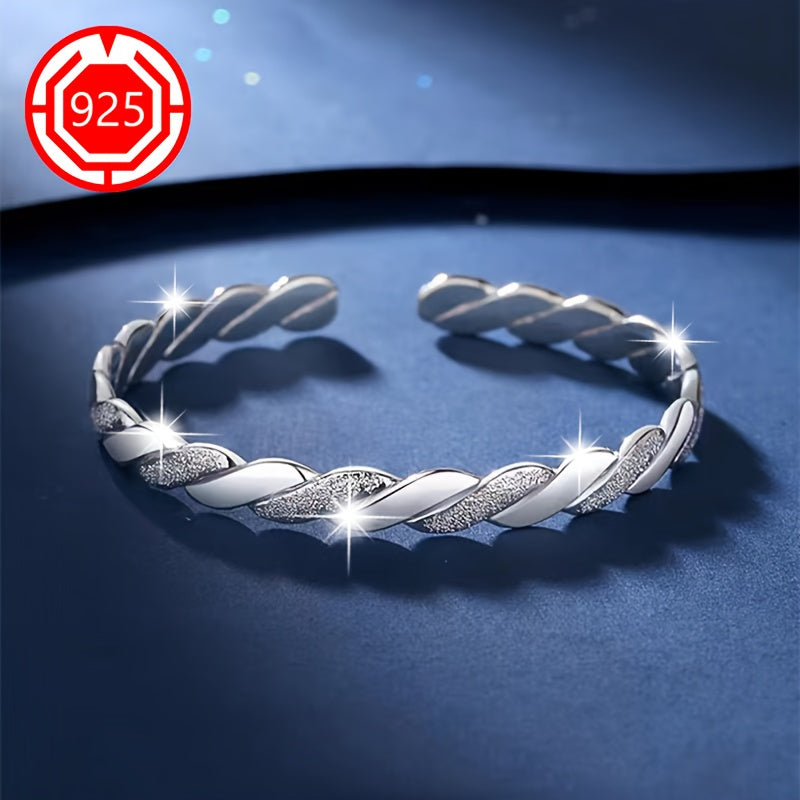 2pcs Elegant 925 Sterling Silver Twisted Bracelets, Hypoallergenic Matte Finish, Open Design - Perfect For Daily Wear And Holiday Gifts, Christmas Present