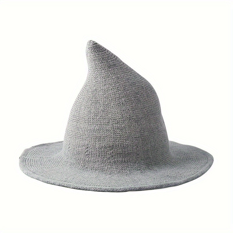 [Black Wool Hat] Wool Blend Knitted Hat, Black Pointed Solid Color Crochet Witch Hat | For Women, Perfect For Daily Wear Fall Winter, Christmas Gifts For Halloween New Year