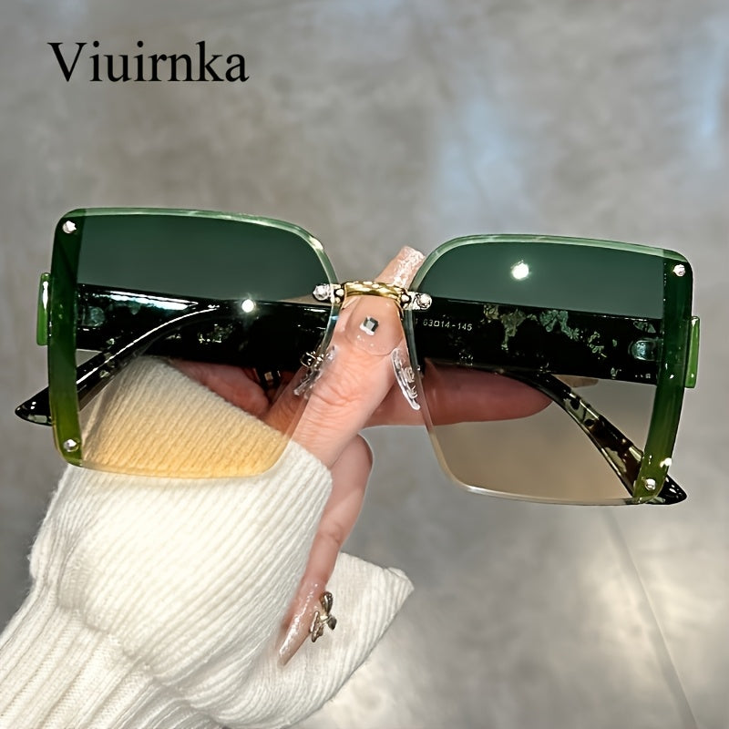 VIUIRNKA Women'S Sunglasses, Oversized Rimless Square Frame with Gradient Lenses, Lightweight Unisex Summer Design with Case, Perfect for Beach Parties & Halloween Christmas Gift Giving, Fashionable Statement Eyewear