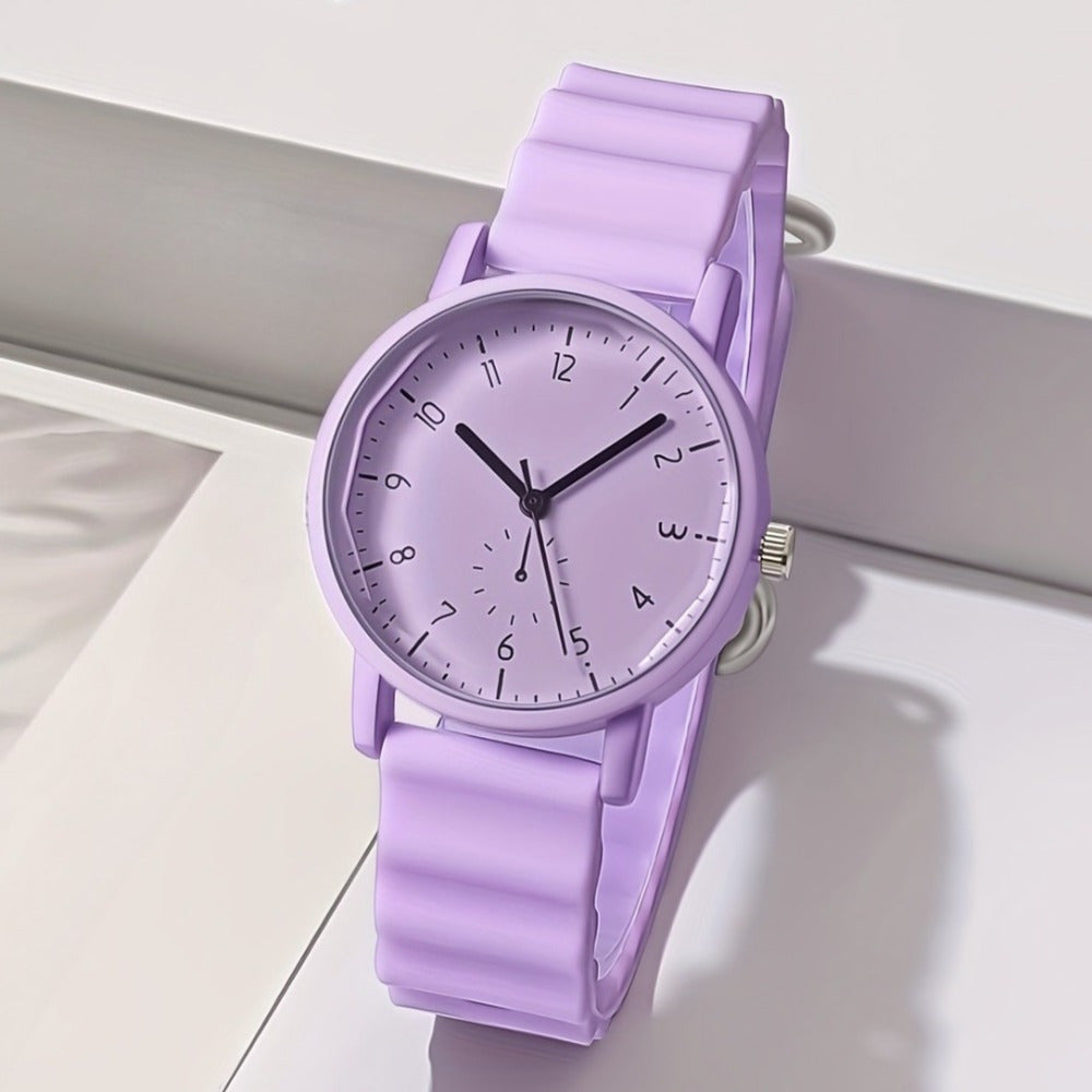 Cute Macaron Color Quartz Watch Casual Round Pointer Analog Fashion Silicone Wrist Watch for Daily Use, Unique New Year Christmas Birthday Gifts