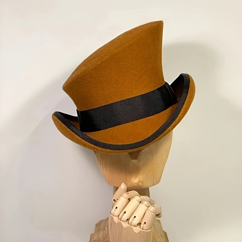 Adjustable - Women's and Men's Asymmetrical Wool Hat with Ribbon, Wool Felt Top Hat for Parties, Church Hats, the Best Choice for Christmas Gifts