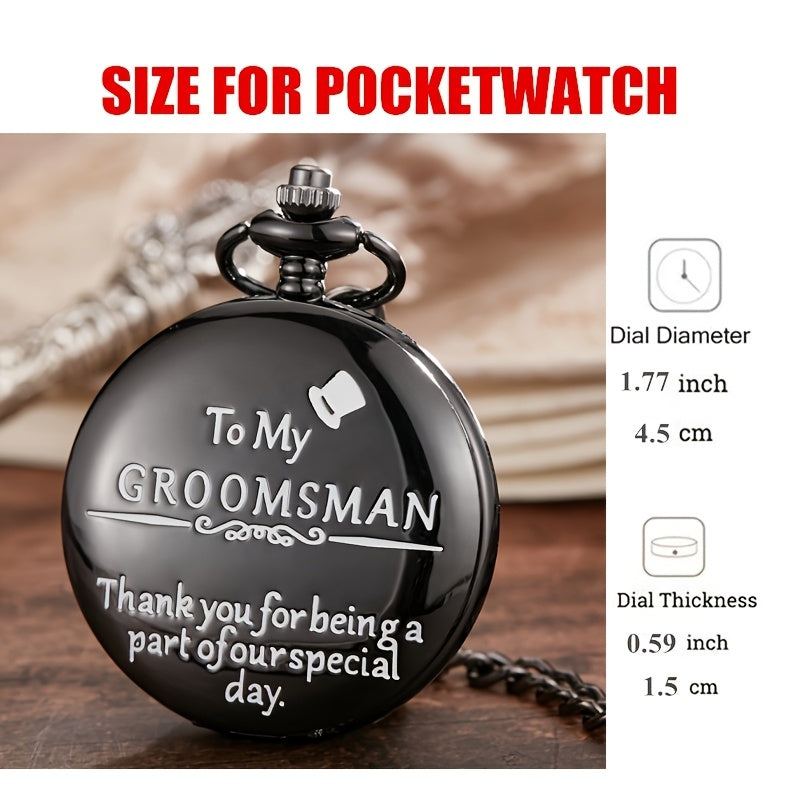 [Perfect Gift for Men] Classic Engraved Pocket Watch for Groomsmen, Featuring a Round Quartz Design with World-Time Capability, Electronic Movement, And Not Waterproof, Perfect Gift for Men