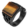 Retro Men'S Stainless Steel Square Smooth Tiger Eye Stone Wedding Ring Birthday Ring Band Size 7-14 Easy Fashion Ring Jewelry for Men