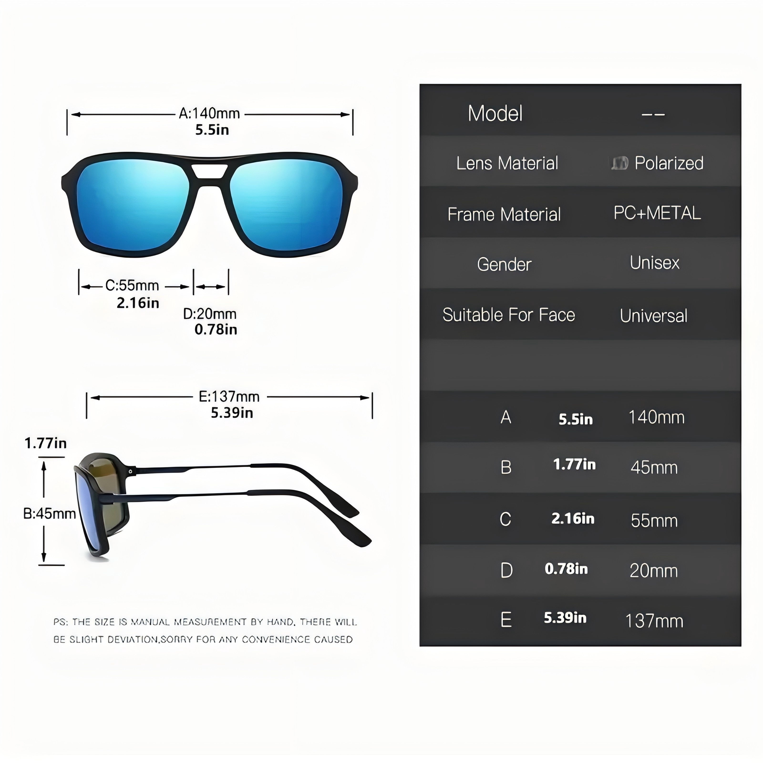 Unisex & Men'S Polarized Sunglasses UV400 - Outdoor Fishing, Driving, Sports with Lightweight Square Frame & Flexible Spring, Slim Comfort Fit Temples