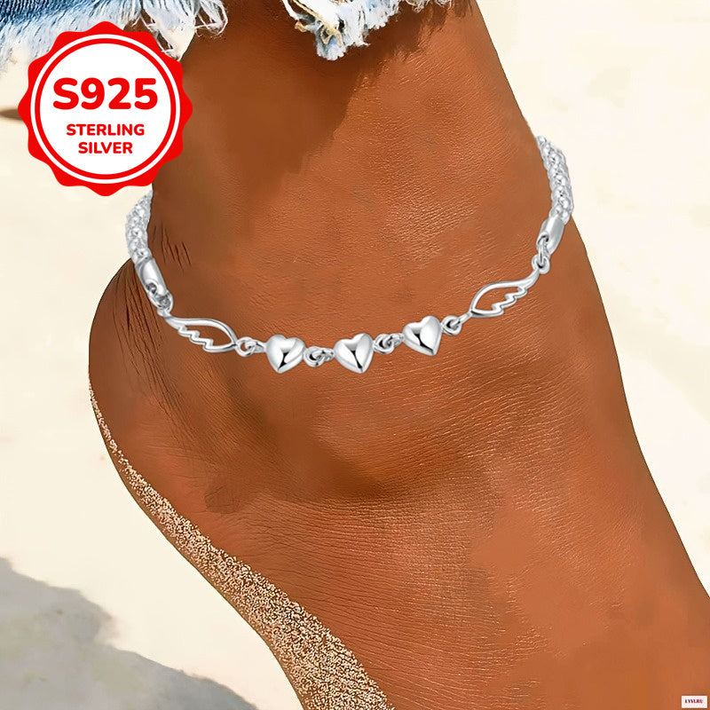 [Beach Gift] Fashion 925 Sterling Silver Love Angel Wings Chain Anklet Beach Gift for Women
