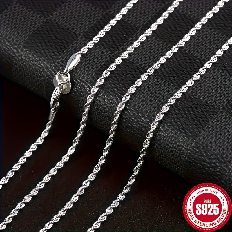 925 Silver Twisted Rope Necklace, with a Simple Hip-Hop Style. an Elegant Jewelry Accessory for Ladies. Suitable for Music Festivals, Vacation Outfits, Valentine'S Day Gifts. Suitable for All Seasons And Can Be Worn Daily.