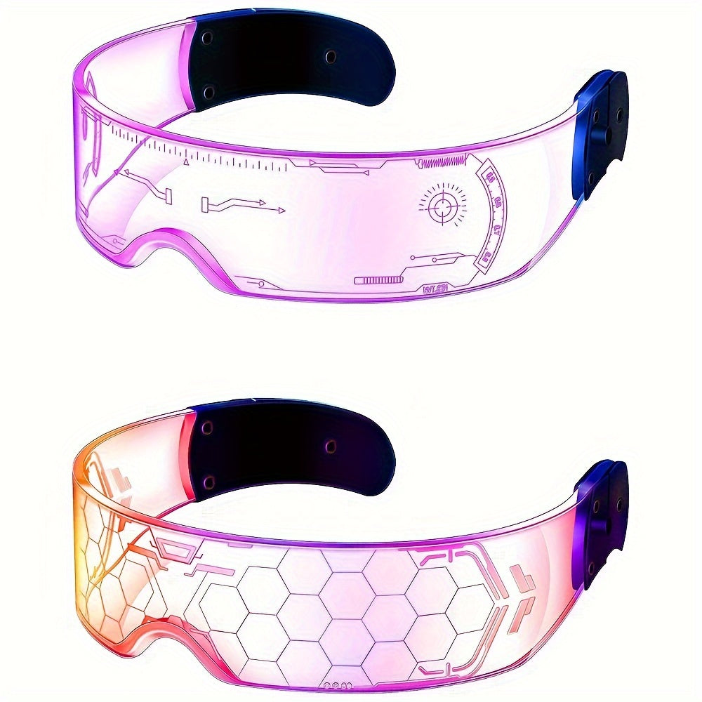 2 Pairs LED Visor Glasses 7 Colors Futuristic Glasses 4 Modes Light Up Glasses Honeycomb Luminous Glasses for Adults