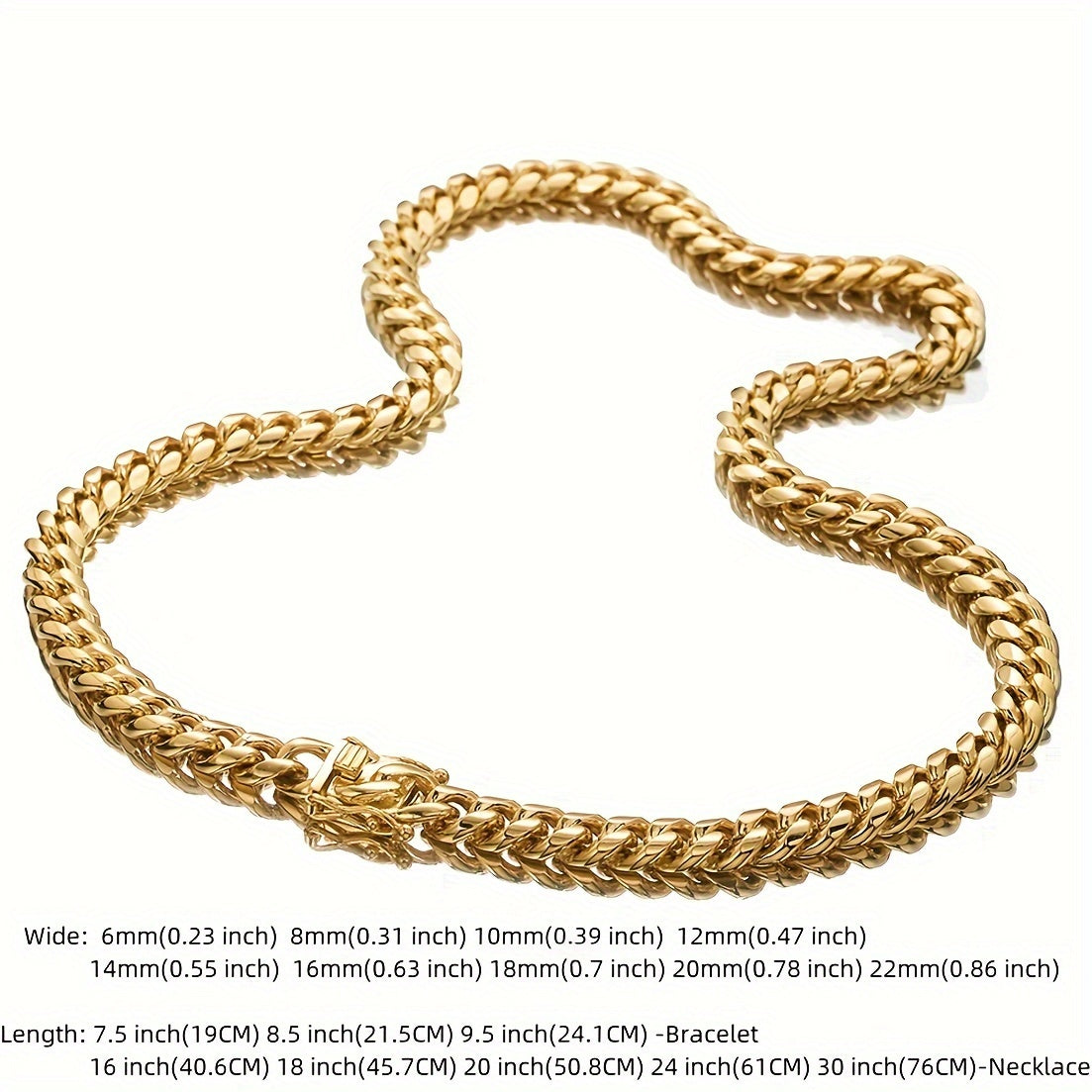 Mens Stainless Steel Cuban Chain Fashion Golden Necklace