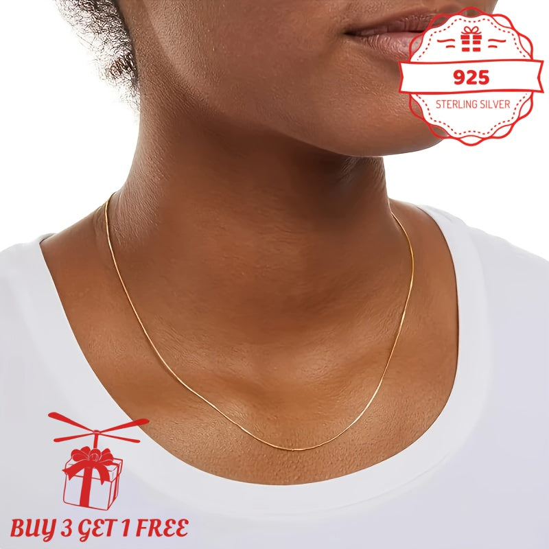 Handmade, 1mm24K 24K gold plated Plated 925 Sterling Silvery Round Snake Bone Chain Necklace Teenager'S Necklace, Vintage Fine Jewelry Gift For Her/Mom/Girlfriend, Elegant Gift Box (Buy 3 Get 1 Free), For Teenager