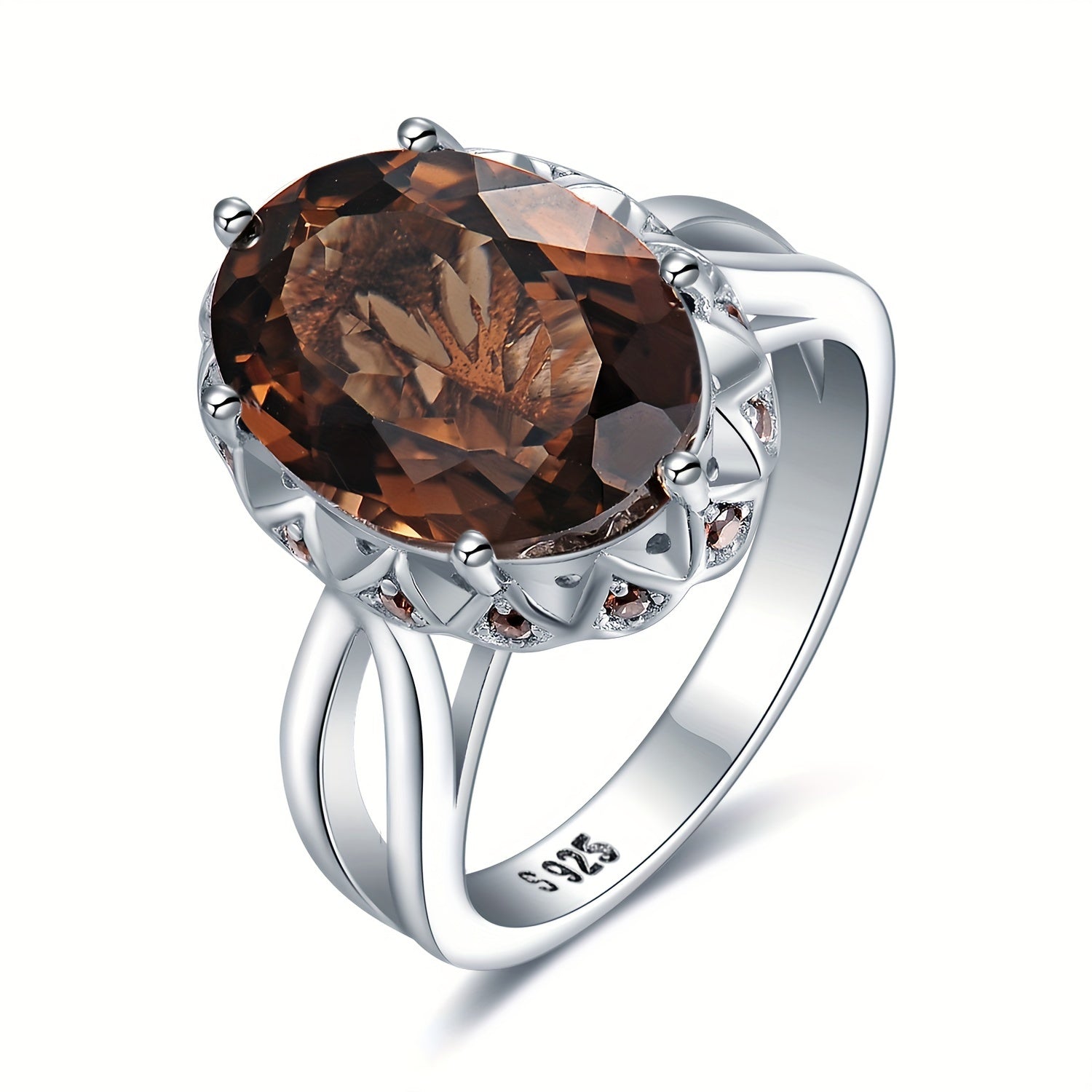1pc 925 Sterling Silver Elegant And Luxury Exquisite Oval Cut Huge Natural Smoky Quartz Silver Ring for Women for Prom Party Banquet for Dating Gift Fine Jewelry