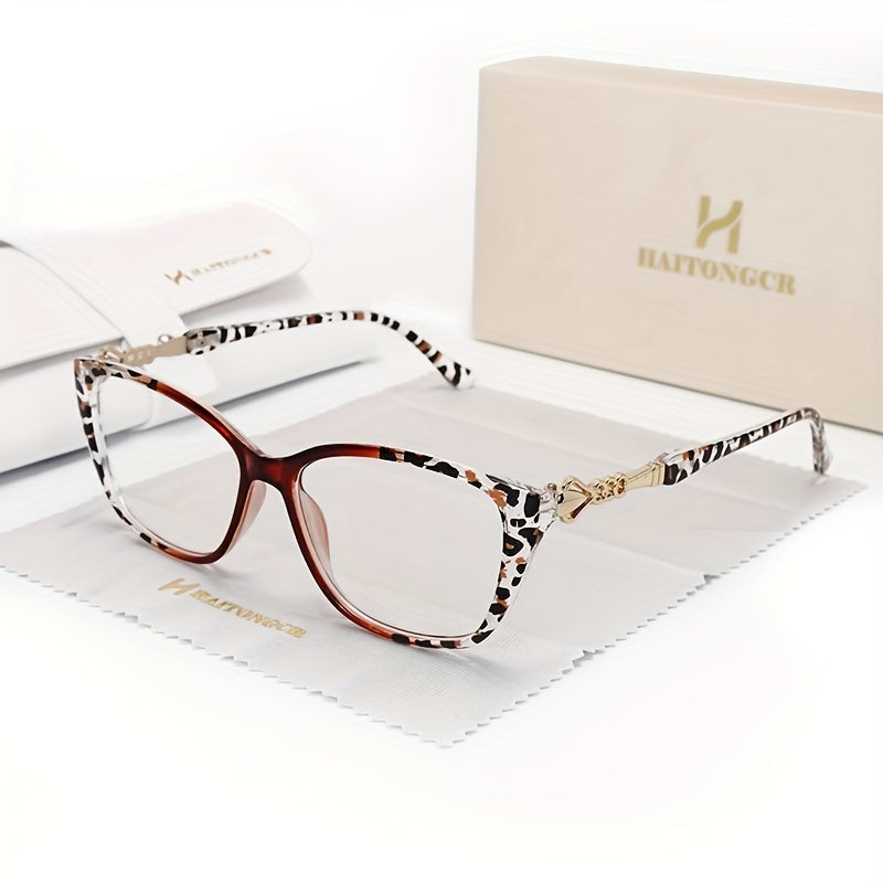 New Leopard Print Bean Curd Square Frame Reading Glasses Anti-blue Light High-definition Lenses Metal Accessories Reading Glasses with Glasses Case Glasses Cloth Model R1125