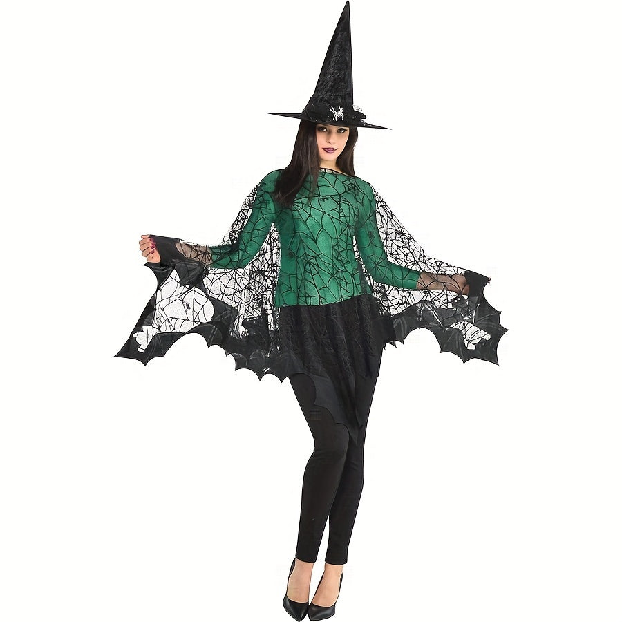 Women'S Black Magic Spider Web Bat Cloak - Halloween Horror Gentle Shawl Costume Accessory, Machine Washable