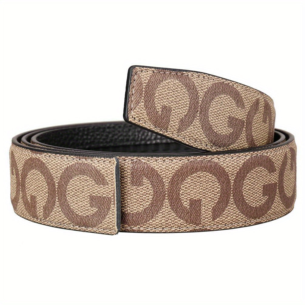 Men'S Luxury Genuine Leather Embossed Belt for Women with Automatic Alloy Buckle Featuring Letter G - A Stylish Accessory for Casual Jeans, Adjustable