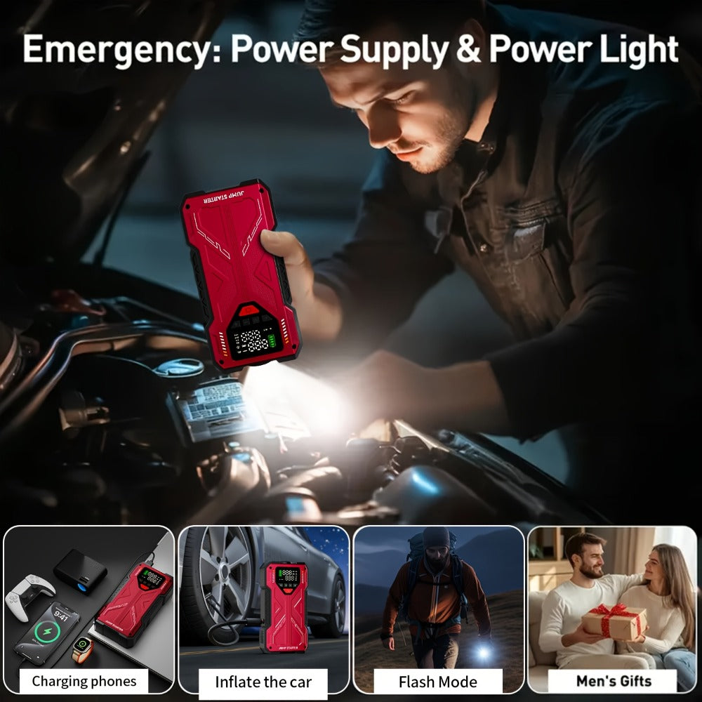 Jump Starter with Air Compressor, Portable Car Jump Starter, 5000A&7000APeak, Jump Starter Battery Pack With150PSI Digital Tire Inflator, Car Battery Jump Starter for 10.L Gas Or 2.38gal Diesel Fast Charging USB Output, LED Emergency Lighting