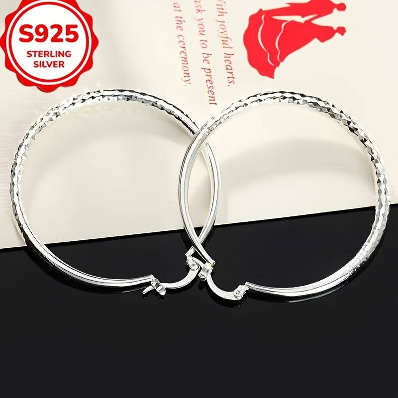 925 Pure Silvery Pair of Elegant Large Hoop Earrings for Women, Fashionable and Trendy, Suitable for Daily Wear and Vacation, Perfect Valentine's Day Gift