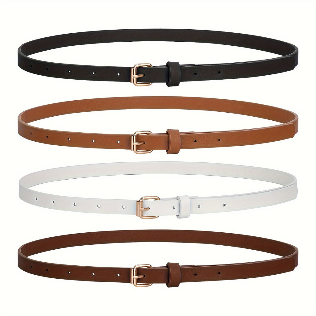 4pcs Tight Fitting Women'S Fashionable Sweet Dress with PU Belt, Jeans, Slim Waist Belt