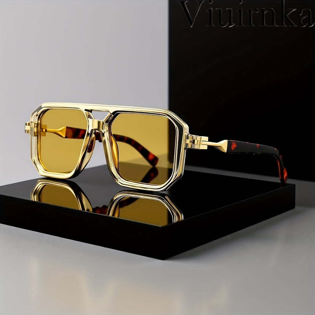 Stylish Oversized Square Frame Sunglasses for Men and Women - Protection - Unisex Retro Shades with Tortoiseshell Arms - Includes Sunglasses Case and Cleaning Cloth - Fashion Accessory for Travel, Beach, and Daily Wear