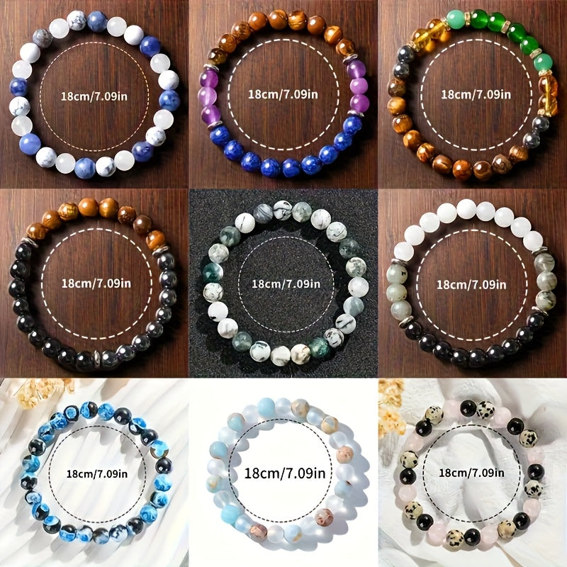 9pcs of 8mm Bohemian  elastic beaded jewelry, suitable for birthdays, holidays and daily wear, suitable for both men and women to wear throughout the year