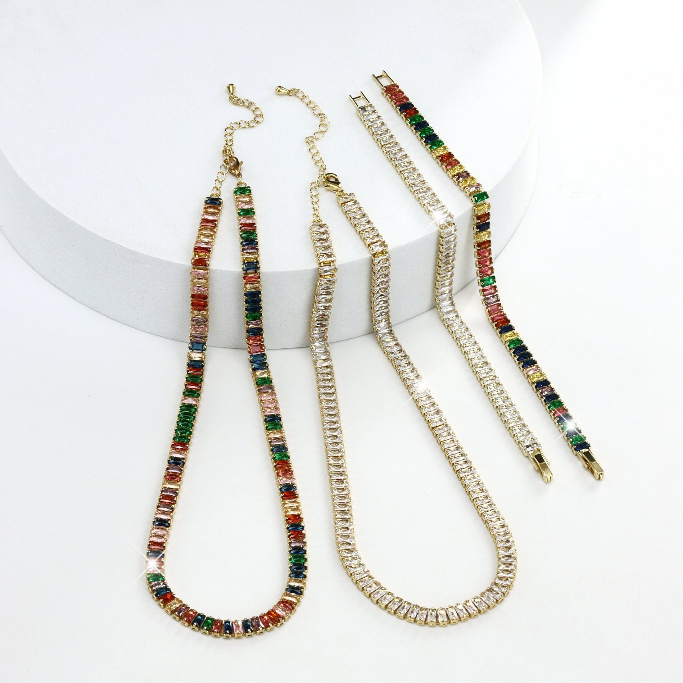 [Ideal Gift] Two S925 Silver Tennis Bracelets And Necklaces Set, Adorned with Natural Stones - a Fashionable And Exquisite Combination That Can Be Freely Matched And Suitable for Daily Life And Vacation, Making It an Ideal Gift For, for Women