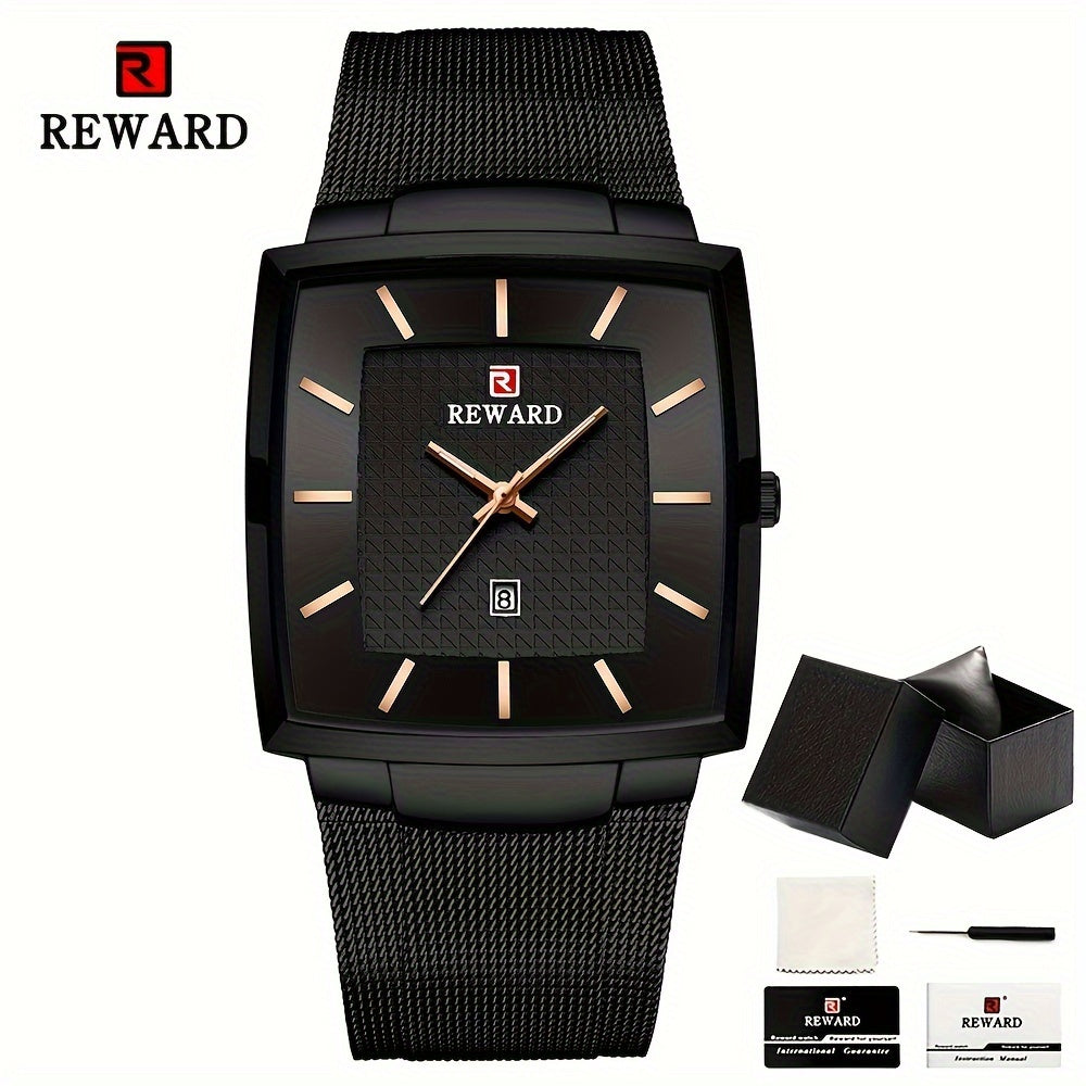 REWARD Fashion Watches Men Top Luxury Brand Square Blue Men's Wristwatch Stainless Steel Quartz Clock Male