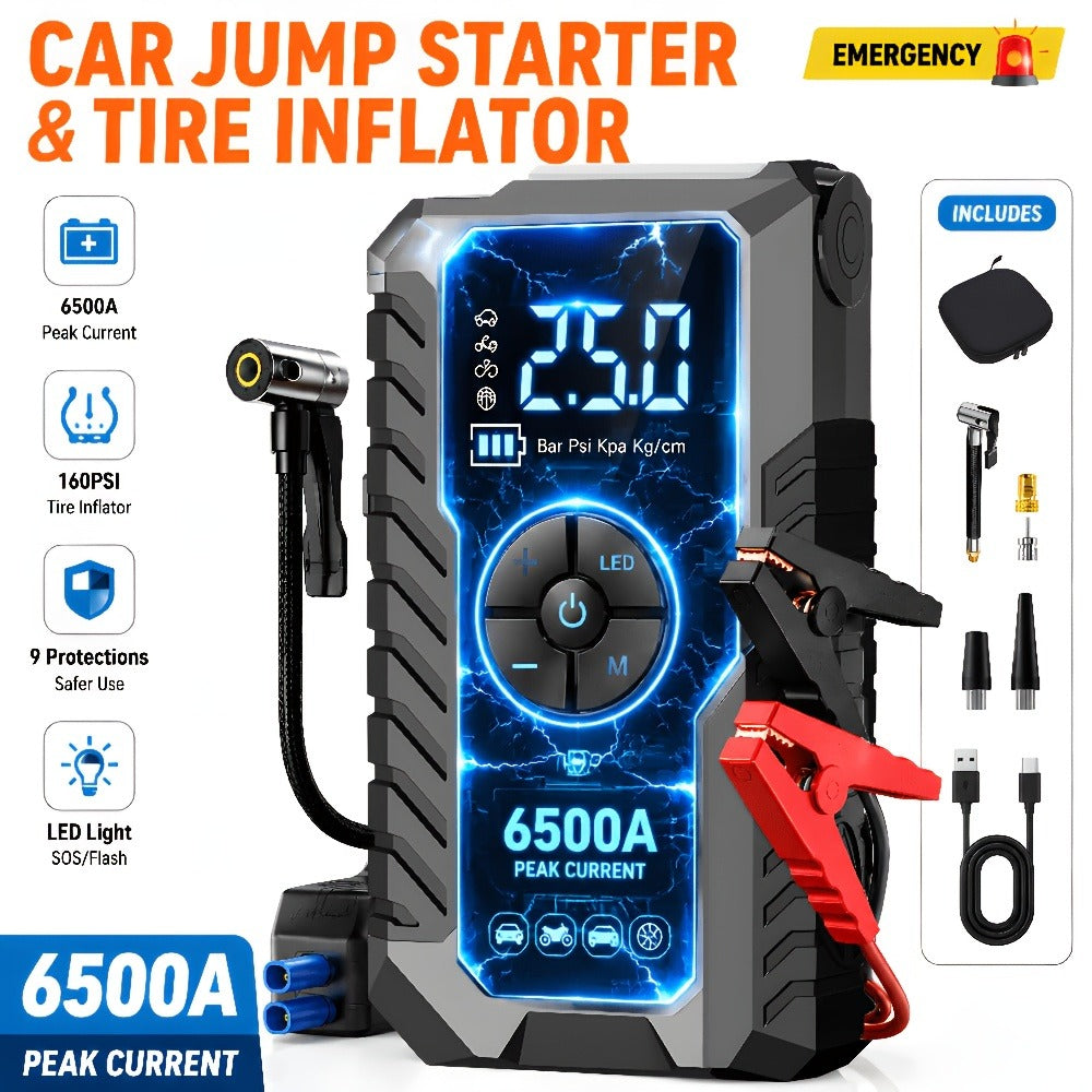Portable Car Emergency Jump Starter, 12V Car Battery Charger, 160PSI Air Pump Emergency Starter and Single Starter, Multiple Styles, Automotive Accessory Tool, LED Light, Battery Charger, Winter Essential, Holiday Gift