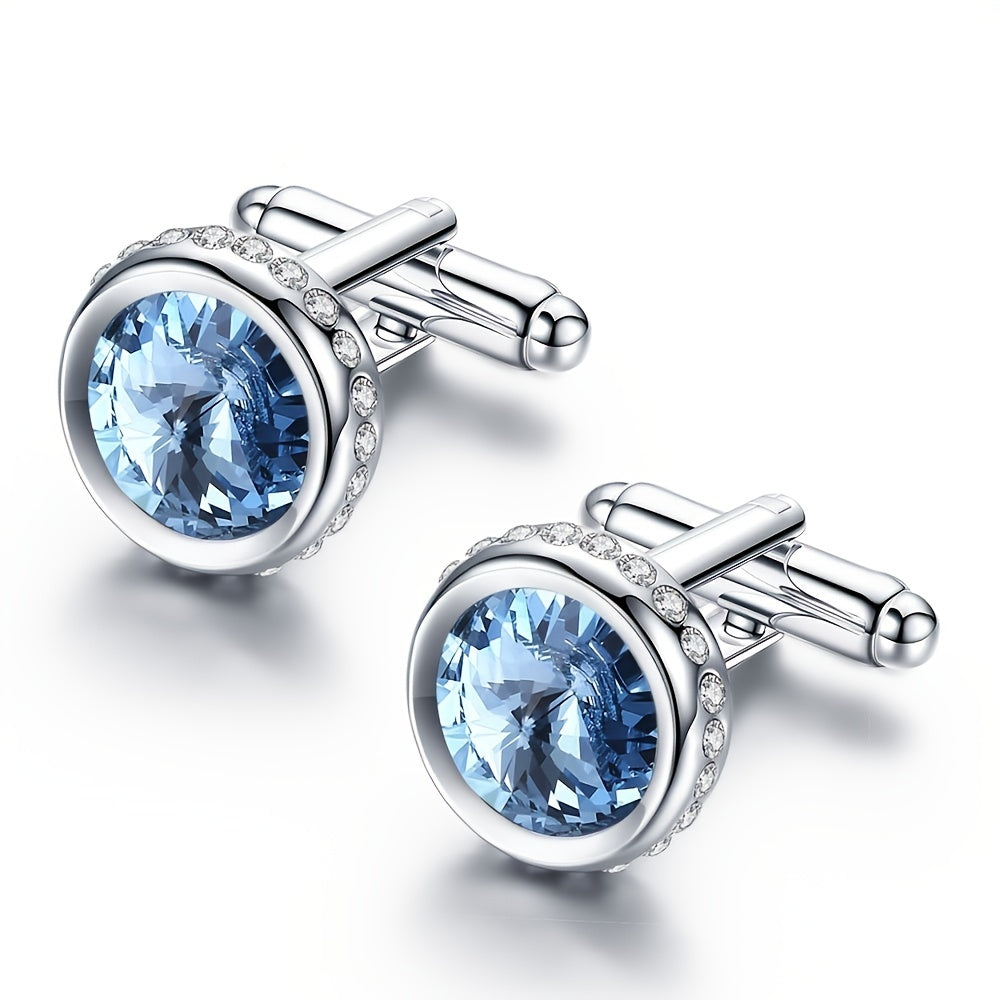 Elegant Cufflinks for Men, French Shirt Business Wedding Cuff Links, Sparkling Suit Accessories, White Blue Red Purple 4-Color Options, Gift for Him