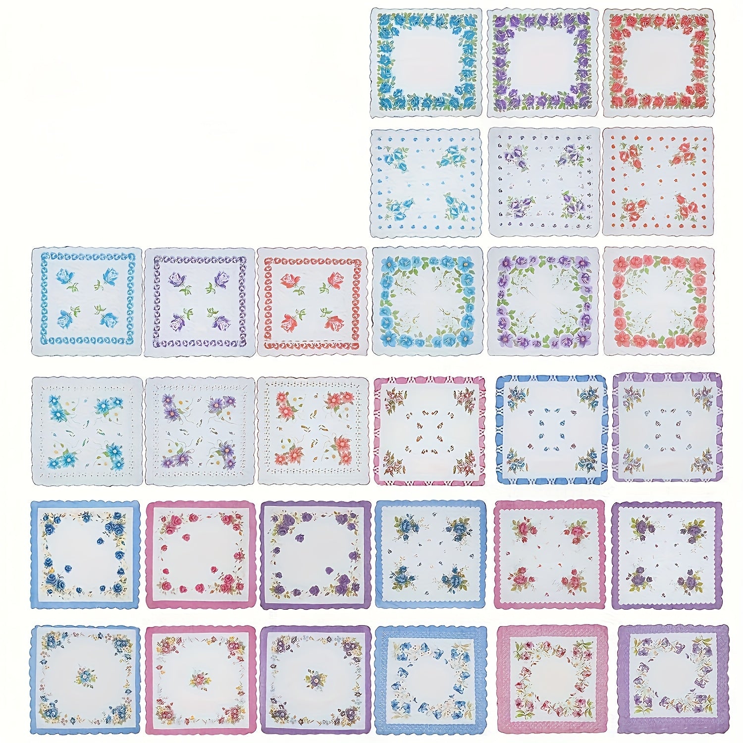 30pcs Womens Floral Print Handkerchiefs Vintage Soft Handkerchiefs Bulk
