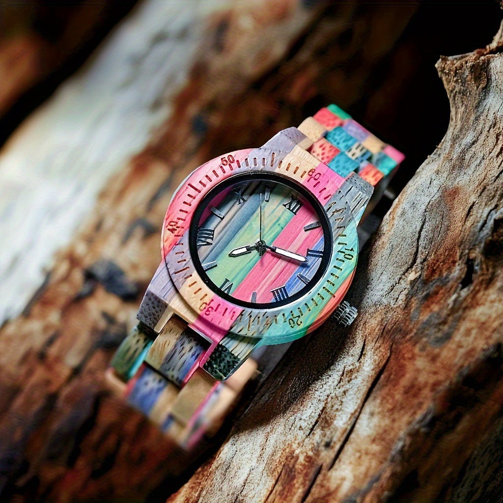 LeeEv Light Weight Classic Wooden Watches For Men Handmade Colorful Bamboo Engraved Wood Watch Analog Quartz Men's Wooden Watch Gift