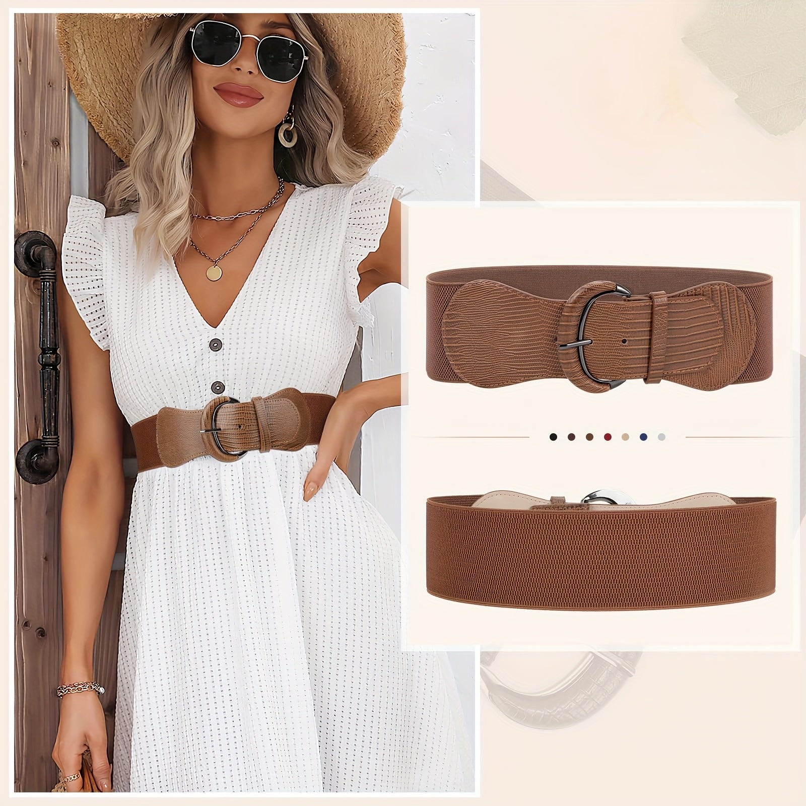 SUOSDEY 2pcs Women'S Elastic Needle Buckle Wide Belt Dress