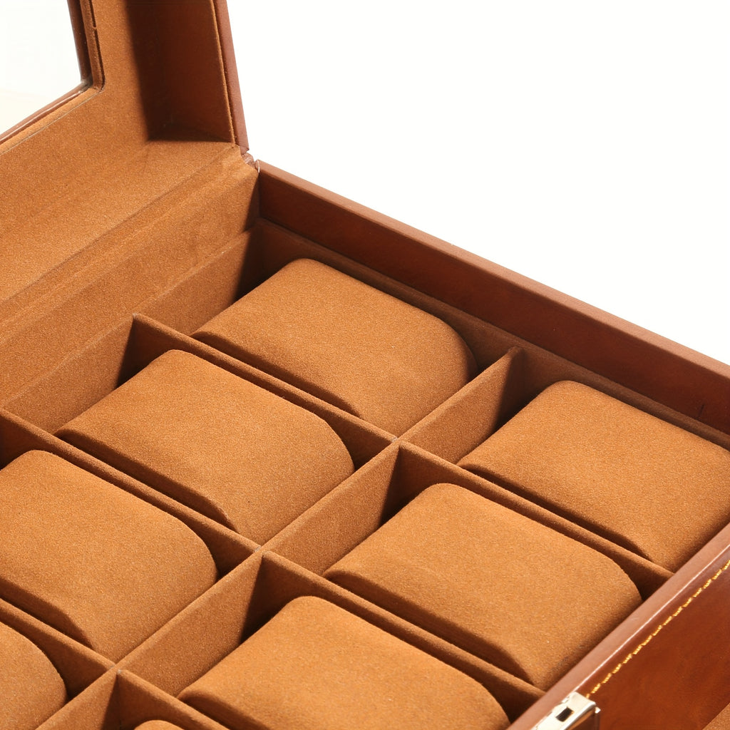 20-grid Double-layer Watch Box, Brown, Black, Gray Pillows, Solid Glass Cover, Suitable for Collection And Display, Protect Your Watches.